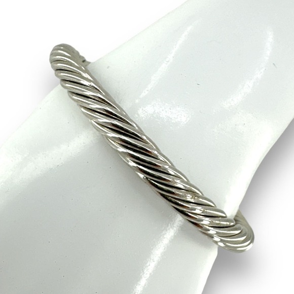 Retro Silver Rope Style Cuff Bracelet with Gold Bar on each end with rhinestones - Picture 5 of 7